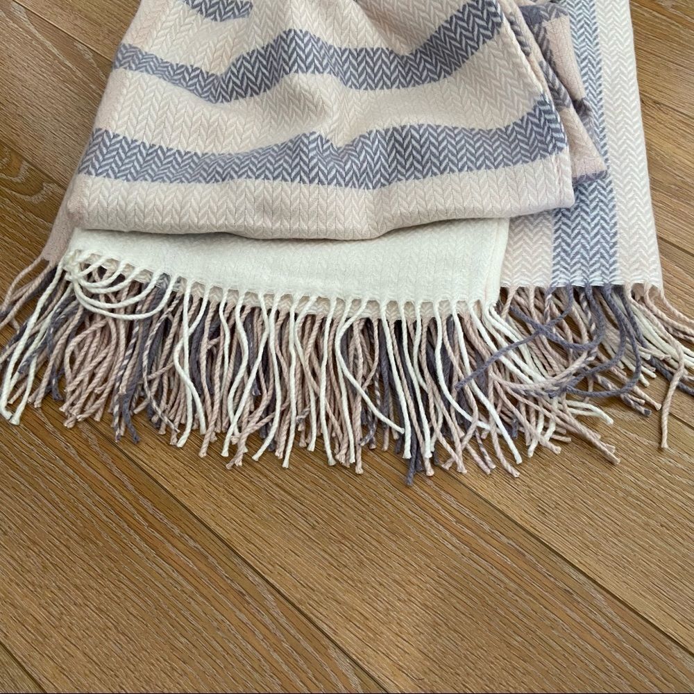 Indigo-stripe White/Pink/Purple Fringe Throw Blanket - Picture 3 of 6